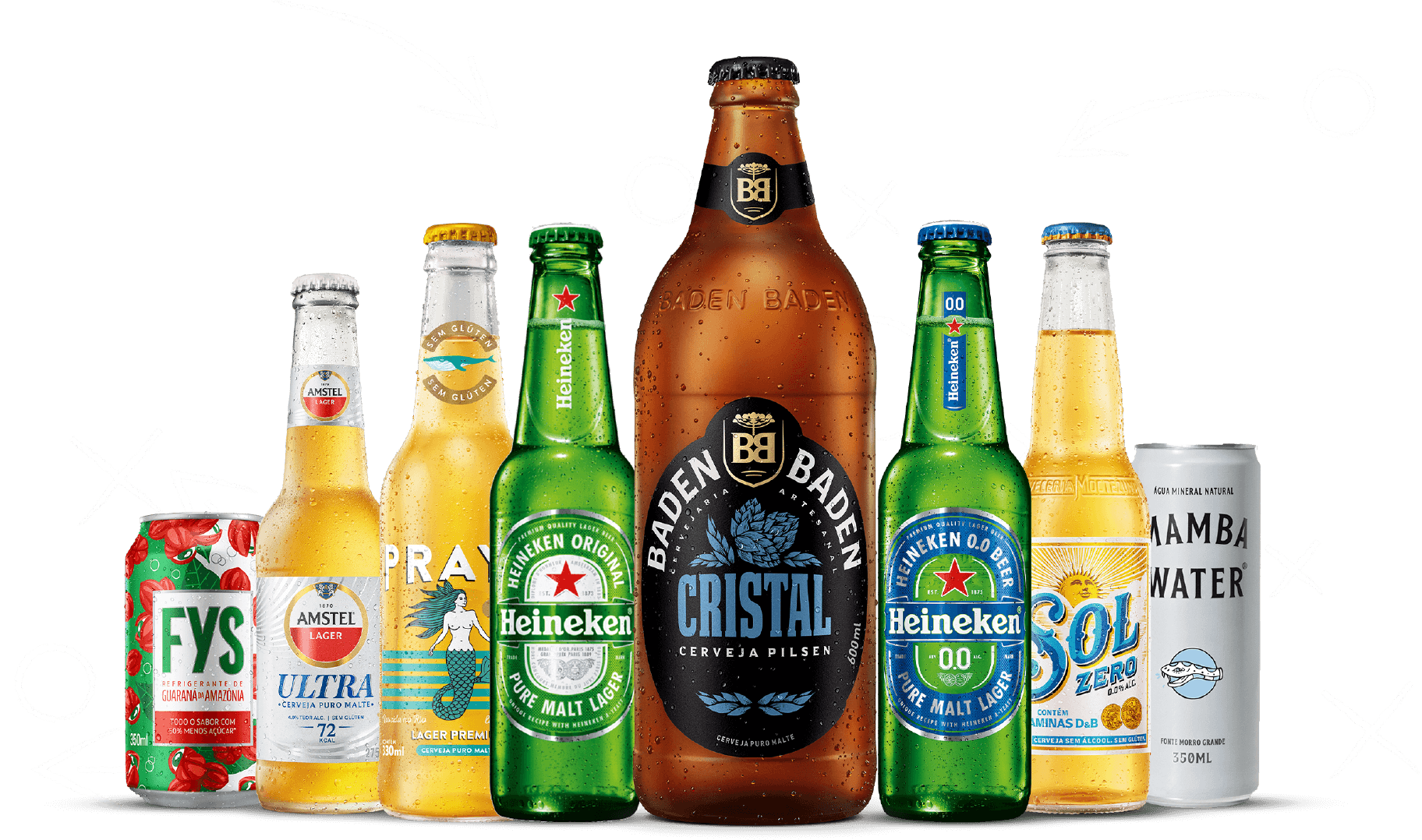 Todos os produtos participantes: Heineken, Heineken 0.0, Amstel, Amstel Ultra, Amstel Vibes, FYS, Sol Zero, Baden Baden, Praya e Mamba Water